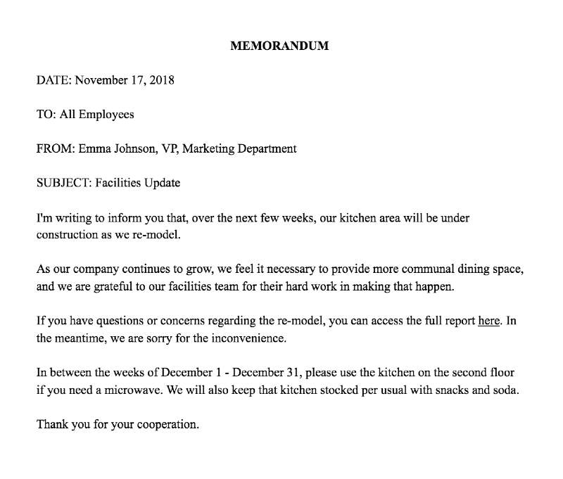 How to write a memo:  example of a business memo 1