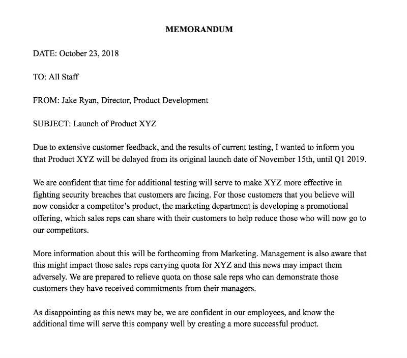 example of a business memo 1